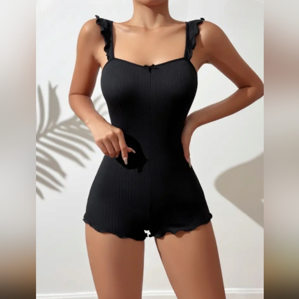 Butterfly Back Pajama Romper Lettuce Trim Sleeveless Women's Lingerie Si…